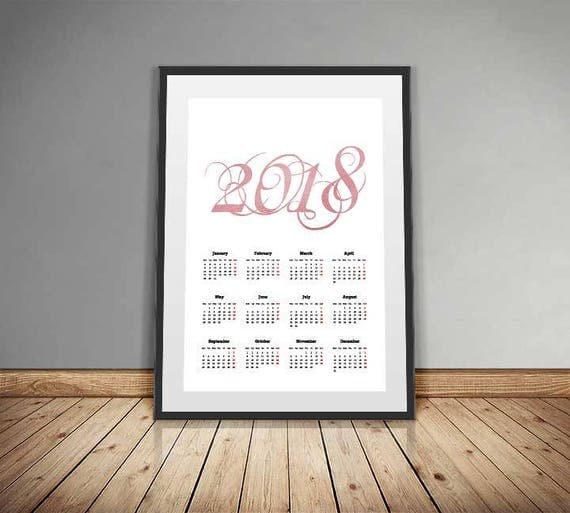 Rose Gold Calendar Yearly Wall Calendar 2018 Wall Calendar