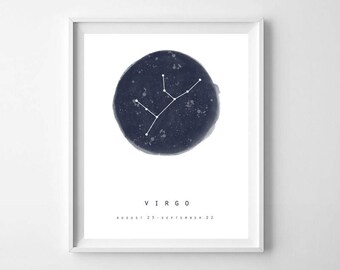 Virgo Zodiac Sign Wall Art Print,PRINTABLE ART,Modern Virgo Sign Star Map Print,Virgo Birth Sign Print,Modern Horoscope Print,Virgo Wall Art