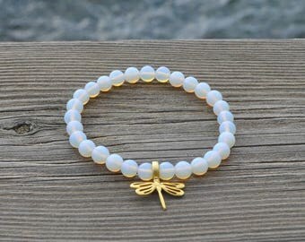 Stone of Moon and gold Dragonfly bracelet