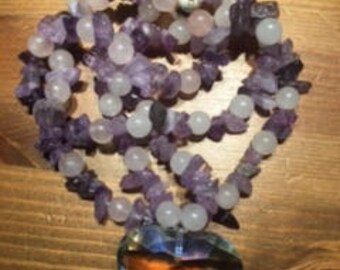 Rose Quartz and Amethyst Heart Necklace