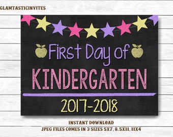 Girl First Day of School Sign, First Day of Kindergarten, Instant Download, Not Editable, Girl First Day Chalkboard, Printable, Digital, DIY