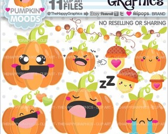 Pumpkin Clipart, 80%OFF, Pumpkin Graphic, COMMERCIAL USE, Pumpkin Party, Pumpkin Moods, Autumn Season, Fall Clipart, Leave Clipart, Leaf
