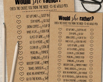 Would She Rather game, Printable Bridal Shower game, rustic shower games, party activities, G101