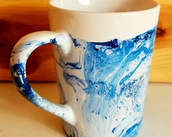 HandPainted Cobalt Blue Mug/Blue Coffee Mug/Black Blue Latte Mug/Blue Marbled Mug/Blue Ceramic Coffee Mug/Coffee Gift/Blue Kitchen Decor