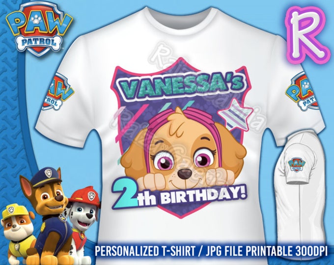 T-shirt Paw Patrol Birthday Costumized SKYE - Iron On tshirt transfers Nick party - Custom file in 4 hours or less, fast shipping!