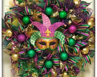 Mardi gras wreath | Etsy