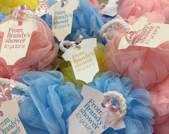 Baby Shower Favor Bath Poufs and Tags