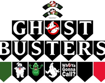 Ghostbusters Printable 20-pc Flag Party Banner & Wrapper Set in Ghostbuster Font-Ghostbusters Halloween Party Decorations-Instant Download
