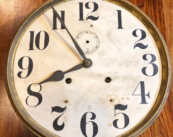 Early 1900s Original Paper Clock Face On 125 Diameter Metal Plate With Hands And Early 1900s Original Paper Clock Face On 125 Diameter Metal Plate With Hands And