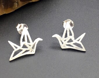 Sterling silver paper cranes earrings, silver bird earrings