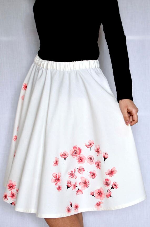 Cherry blossom skirt Circle skirt Hand painted skirt