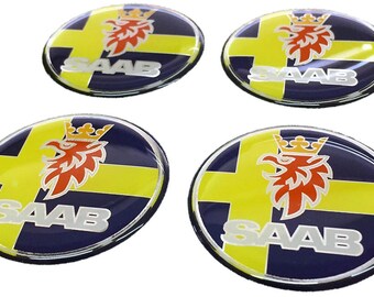 Saab Sweden Resin / Gel Domed Self Adhesive Wheel Centers Set of 4 x 30mm