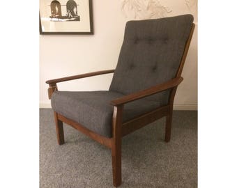 Cintique Mid Century Teak and Linen Armchair