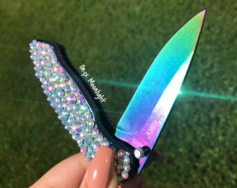 Rainbow Holo Crystallized Pocket Knife