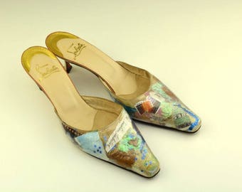 RARE Vintage Christian Louboutin Trash Mules Sz. 40.5 / 10.5 Red Bottoms / High Heels / Kitten Heel Shoes