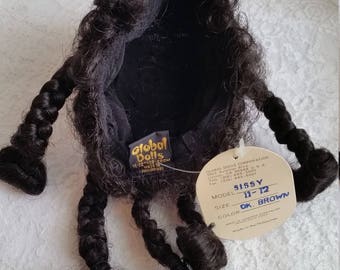 Vintage Global Dolls 11-12" "Sissy" Doll wig, Synthetic Ethnic Style, Dk. brown