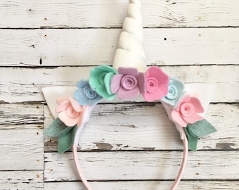 Unicorn Headband, Unicorn Horn headband, Unicorn party, unicorn Birthday Headband, Floral Crown, unicorn flower headband