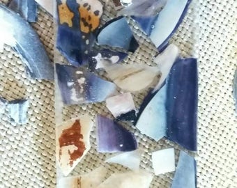 Unique ocean necklace, made of blues mussels, stainless Steel, beach style, rectangle, collier de plage, trésors sur la plage, acier inox.