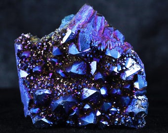 Rose-Blue Gold Aura Raindow Amethyst Crystal Cluster Titamium Bismuth 3.9 Ounces Healing Free Shipping