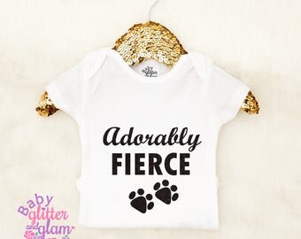 Fierce Baby Girl Shirt, Adorably Fierce, Little But Fierce, Though She Be But Little She is Fierce, Leopard Print Baby Girl