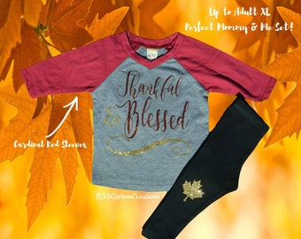 Baby Girl Thanksgiving Outfit, Girl Thanksgiving Outfit, Thankful Shirt, Baby Girl 1st Thanksgiving Outfit, Thankful and Blessed Shirt