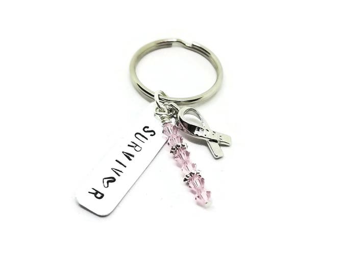 Survivor Hand Stamped Breast Cancer Awareness Key Chain, Pink Ribbon Awareness Key Chain, HOPE Keychain, Unique Birthday Gift, Gift for Her