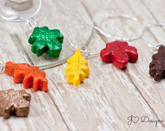 Leaf Wine Charms, Glitter Wine Charms, Fall Wine Charms, Autumn Wine Charms, Thanksgiving Wine Charms, Polymer Clay Wine Charms, Wine Tags