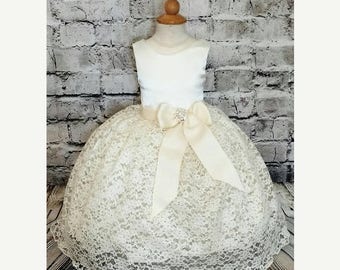 gorgeous custom made lace flower girl dress,rustic lace flower girl dress,ivory lace flower girl dress,baby girl baptism dress,flower girls