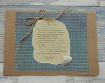 On the sea poetry card, John Keats poetry greeting card, sea themed greeting card,beach themed card,poetry keepsake card,ocean birthday card