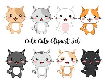 Vector Clipart - Kawaii Cats - Cute Cats Clipart Set - High Quality Vectors - Instant Download - Kawaii Cats Clipart 300dpi png