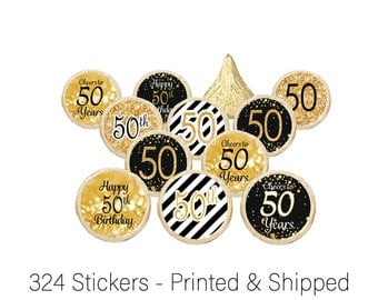 50th Birthday Party Decorations - 50th Birthday Gold & Black - 50th Birthday Party Favors - 50 Over the Hill - Cheers to 50 - 324 Stickers