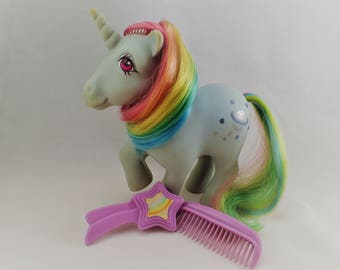 My Little Pony Mon Petit Poney MLP G1 Moonstone Unicorn 83 with purple Brush and Comb