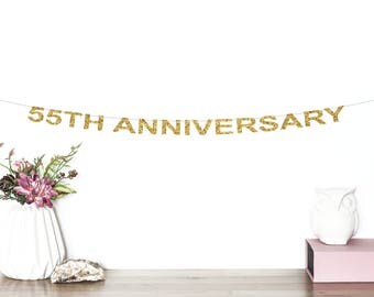 55th Anniversary Glitter Banner | Cheers To 55 Years | 55th Wedding Anniversary | Birthday | Anniversary Party Decor | 55th Party Banner