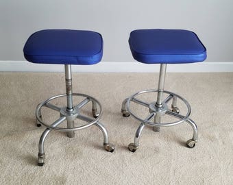 Industrial Bar Stools – Vintage Stool Pair, Neoprene Fabric