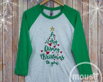 ON SALE Very Disney Christmas Raglan/Disney Christmas Raglan Shirt/Disney Shirt/Glitter Disney Christmas Shirt