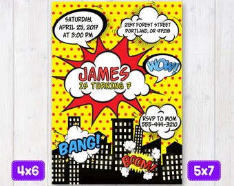 Comic Birthday Invitation, Superhero Birthday Invitation, Superheroes Invite, Super hero Invitation Comic Birthday Party, Printable comics