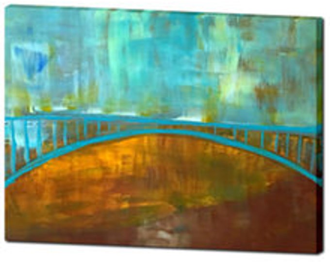 Impressionist Bridge Painting -- Original Art, Rural Bridges of Seattle and Portland, Old Country Bridges, Copper Turquoise, Home Decor, Art
