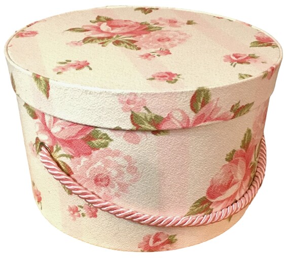 Hat Box in Pink Floral Stacking Boxes Gift Box Fabric