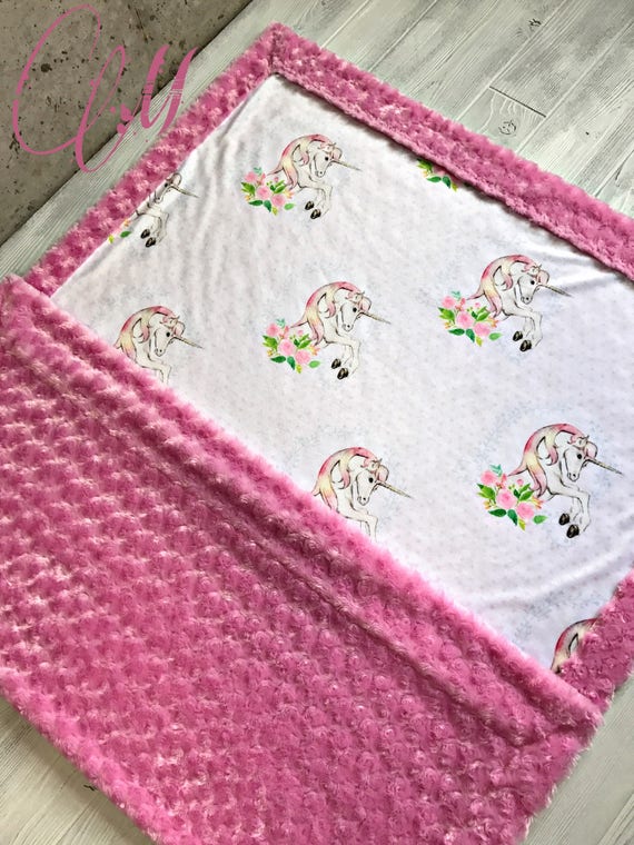 Unicorn Minky Baby Blanket Crib Blanket Twin Blanket