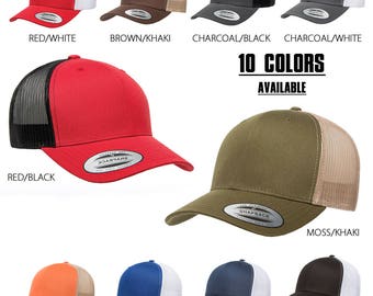 FlexFit Two Tone Trucker Hat Mesh Back and Pre-Curved Bill Adjustable Snap Back Strap- 10 Colors Available- Men and Women- One Size Fits All