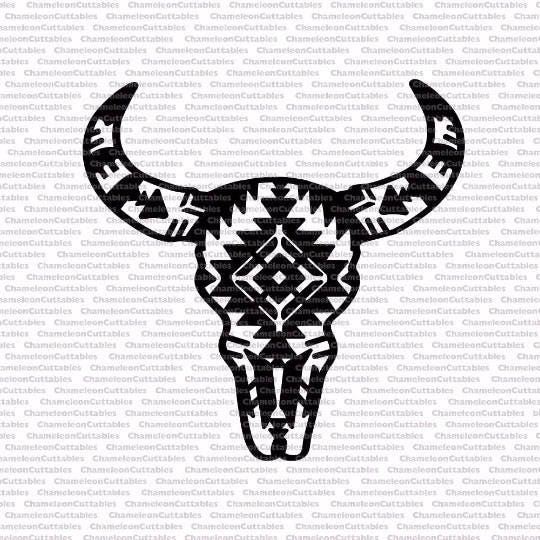 Download cow skull with aztec pattern svg cut file decal bull