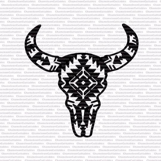 Download cow skull with aztec pattern, svg, cut, file, decal, bull, country, silhouette, head, roses ...