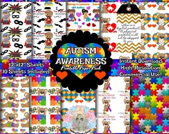 AUTISM AWARENESS, Autism Digital Paper, Autism Mom, Autism Dad, Autism Puzzle Piece, Autism Printable, Autism Print, Autism Puzzle, Autism C