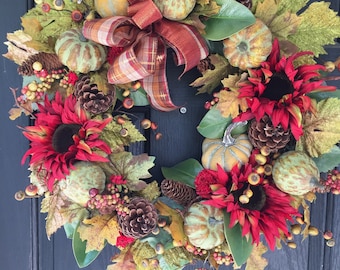 Fall Wreath, Autumn Wreath, Thanksgiving Wreath, Front Door Wreath