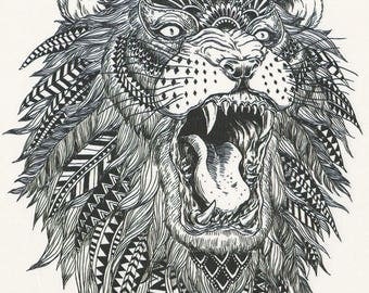 Big Black White African Tribal Lion Temporary Tattoo Big Black White African Tribal Lion Temporary Tattoo