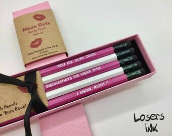 Pencils: Mean Girls Quotes Writing Pencil Set. Boxed Stationery Gift, Back To School, School Supplies, Office Stationery, Best Friend Gift