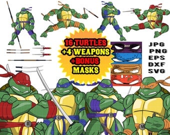 Clipart svg Tmnt Teenage Mutant Ninja Turtle svg Turtles Svg clipart Invitations Birthday party Baby shower mega pack clipart svg png mask