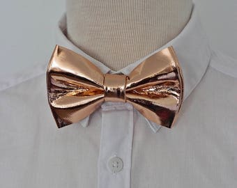 Rose Gold leather bow tie for men,boys rose gold wedding bow tie, wedding boutonnere, genuine gold leahther toddler bowtie,rose gold bow tie