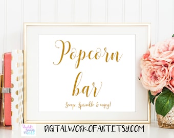 Popcorn Bar Sign,Popcorn Table Sign Printable, Popcorn Treat Bag, Wedding Sign,Popcorn Favor,Party Dessert, instant download printable,#SG