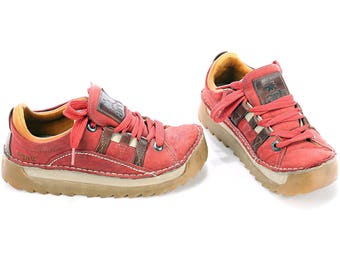 PLATFORM Sneakers 90s Wide Fit Vintage Faded Red Leather Sports Club Chunky Shoes Rugged Sole 1990s Keds Retro Us Women 9.5 , Uk 7 , Eur 40